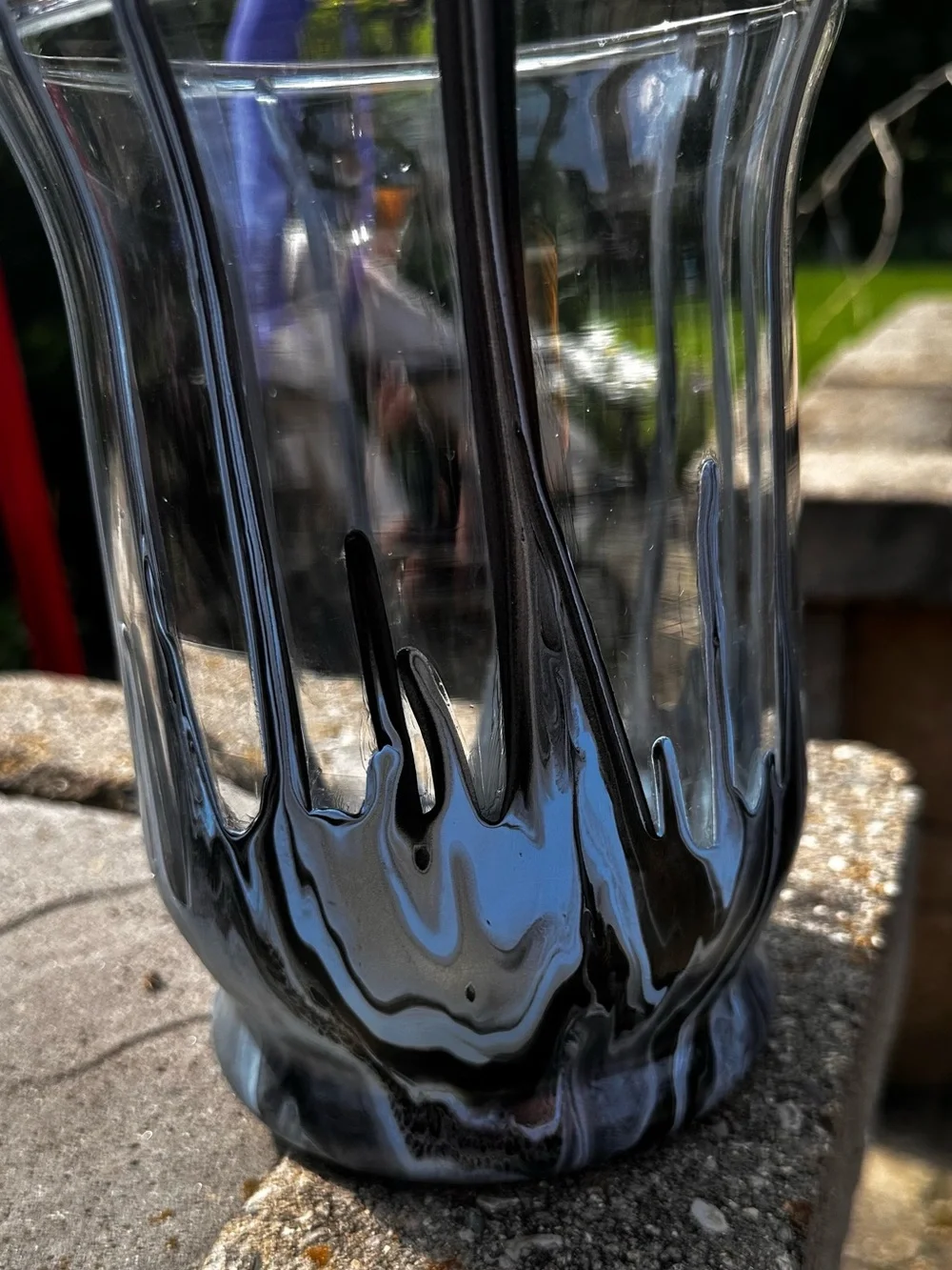 Hand crafted abstract Art Glass Vase with Black Drip Design